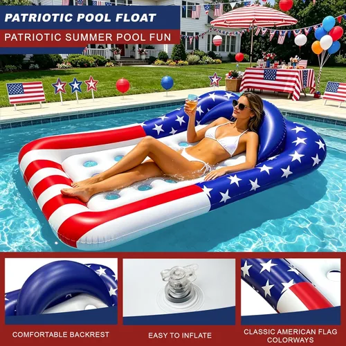 Miniatura 3 de Flotador inflable de gran tamaño con bandera de Estados Unidos para adultos, 71 x 50 pulgadas, flotadores de piscina extra grandes para tumbona