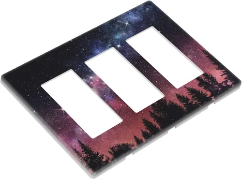 Miniatura 22 de Cubiertas de placa de pared de 3 gang con interruptor de luz de triple palanca, en negro y dorado con esplendor de oro rosa, estampado floral