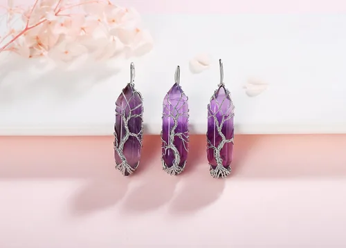 Miniatura 3 de XIANNVXI Collar con colgante de luna creciente envuelta en alambre con forma de árbol de la vida Collar con piedras de cristal curativo de reiki