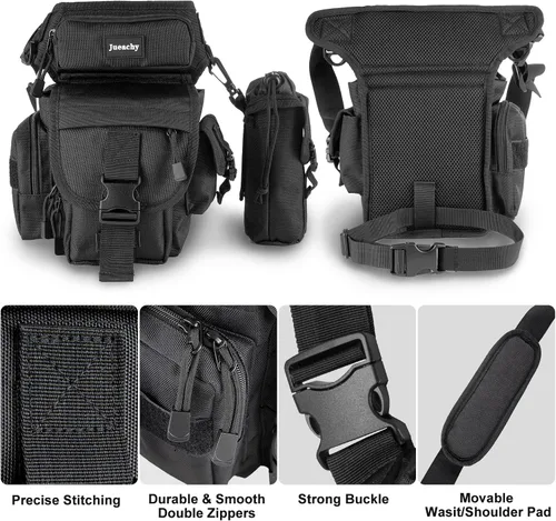 Miniatura 6 de Jueachy Bolsa de pierna caída para hombre, mochila táctica de detección de metales para muslos con bolsa para botella de agua