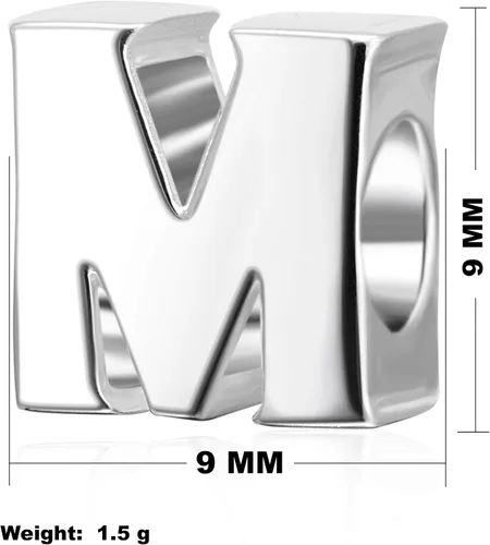 Miniatura 2 de ABUN Abalorio de plata de ley 925 con letra inicial de la A a la Z se adapta a pulseras collar Plata esterlina