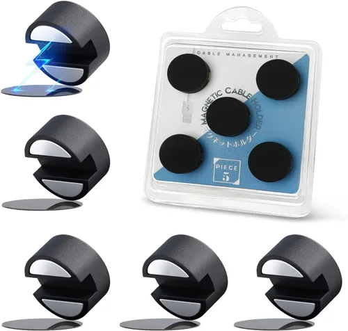 Maveek Soporte magnético para cables, 5 unidades, clips de cable fuertes, placa de metal, organizadores de alambre adhesivo para mesita de noche,