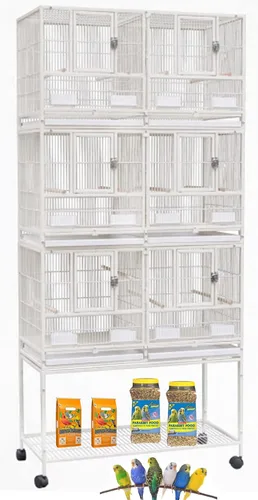 Miniatura 19 de Jaula Doble Apilable con Centro Dividido, Puertas de Caja de Anidación Lateral para Criador de Aves de Vuelo, Jaula Doble Rodante para Aviarios