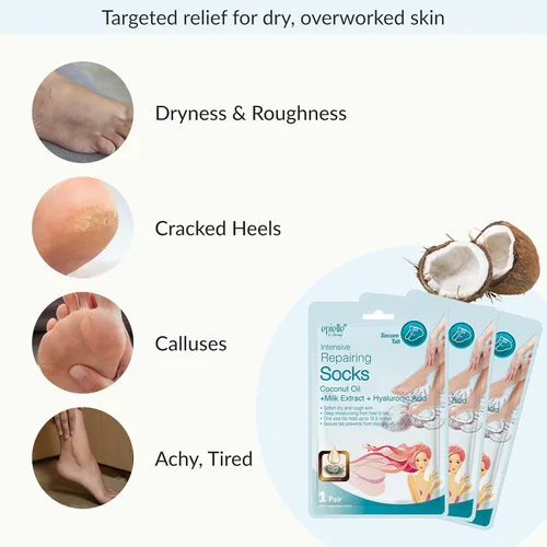 Miniatura 4 de Epielle Mascarilla reparadora intensiva para pies, 6 pares, suaviza con aceite de coco y extracto de leche, calcetines hidratantes profundos
