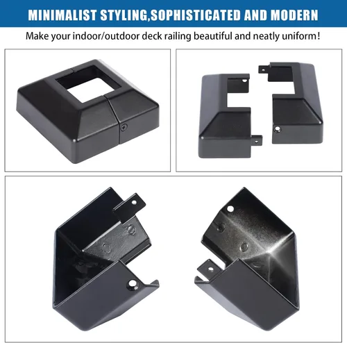 Miniatura 3 de Placa de cubierta de poste para brida de piso de 2 pulgadas, 2 piezas, zapato base de brida para barandillas, cubierta de falda de poste, negro