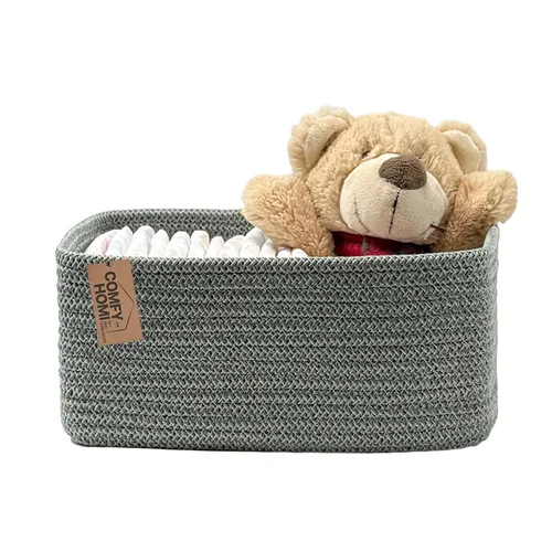 Miniatura 8 de COMFY-HOMI Cesta tejida de cuerda de algodón con asas para estantes, juguetes, libros, cestas de almacenamiento de tela para organizar, organizador