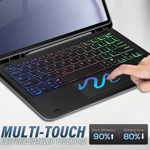 Miniatura 6 de Funda con teclado retroiluminado con panel táctil para Samsung Galaxy Tab A9 Plus de 11 pulgadas versión 2023, teclado inalámbrico retroiluminado