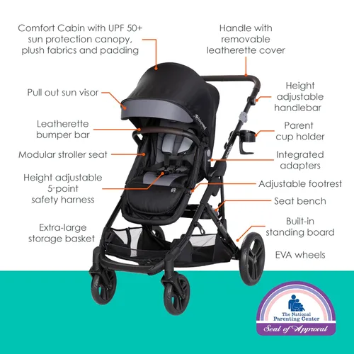Miniatura 2 de Baby Trend Morph Cochecito Modular de Individual a Doble, Dash Black