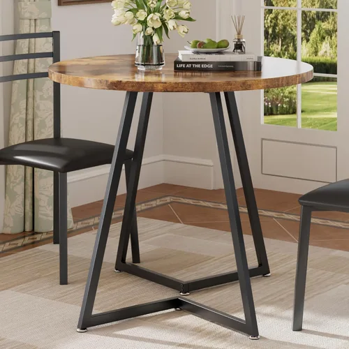 Miniatura 3 de Mesa redonda de comedor VECELO con tablero de grano de madera y marco de acero, para cocina, sala de estar, oficina, conferencia, 2 a 4 personas