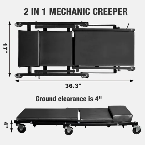 Miniatura 5 de BIG RED ATW4015ZR Torin, asiento plegable Z-Creeper de 40", plataforma rodante 2 en 1 para taller/garaje, capacidad de 330 libras, plataforma