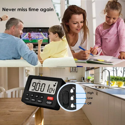 Miniatura 3 de Jayron Temporizador digital de escritorio de cuenta regresiva para cocina, cronómetro, conteo, agujero magnético para colgar, alarma fuerte
