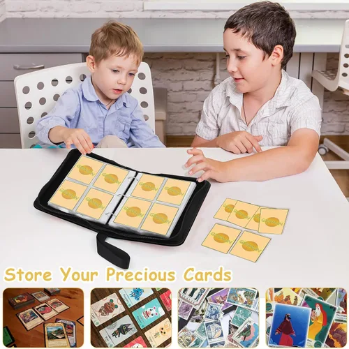 Miniatura 6 de GERMUN Carpeta de 4 bolsillos para tarjetas, carpeta de tarjetas de intercambio con cremallera premium, carpeta de colección de tarjetas de 400 4