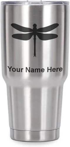 Miniatura 40 de LaserGram Vaso aislado al vacío de 20 onzas, libélula, grabado personalizado incluido (negro)