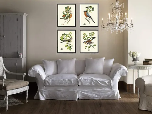 LoveThePrint Beautfiul - Juego de 4 impresiones artísticas de pared de pájaros, bosque antiguo, al aire libre, naturaleza, ciencias naturales,