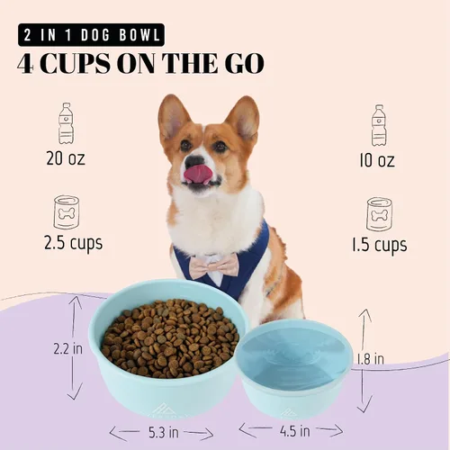 Miniatura 2 de AVERYDAY Cuencos de viaje para perros de 30 onzas con tapas, cuencos portátiles 2 en 1 para alimentos y agua, cuenco de agua y comida para perros