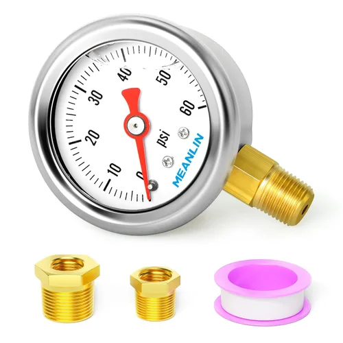 Miniatura 21 de MEANLIN MEASURE 2 unidades de acero inoxidable 015Psi relleno de líquido, medidor de presión relleno de glicerina de 1.5 pulgadas, aire de aceite