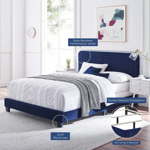 Miniatura 8 de Modway Celine Channel - Cama de terciopelo de alto rendimiento, tamaño Queen, color azul marino