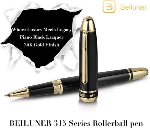 Miniatura 8 de BEILUNER Pluma Rollerball de Lujo 315, con Acabado de Oro de 24 Quilates, Laca de Piano Negro, Artesanía de Grado de Lujo, El Mejor Set de Regalo