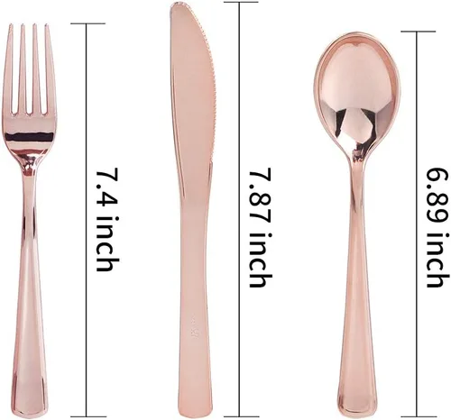 Miniatura 4 de WDF Juego de cubiertos desechables de oro rosa de 160 piezas, cubiertos de plástico pesado, incluye 80 tenedores, 40 cucharas, 40 cuchillos
