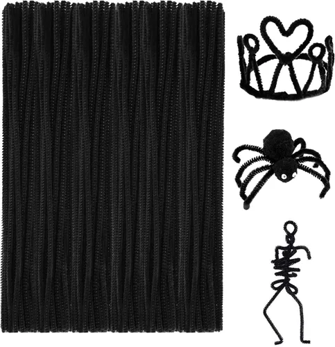 Anvin 100 tallos de felpilla de color negro para bricolaje, manualidades, decoración, proyectos escolares creativos (0.236 pulgadas x 12.0 in, negro)