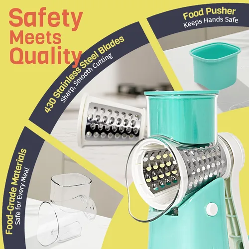 Miniatura 6 de Rallador de queso rotativo de 5 en 1 con manivela manual, rebanadora de verduras trituradora con 5 cuchillas intercambiables, ralladores para 5 in 1