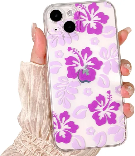 Miniatura 21 de Lovmooful Funda compatible con iPhone 13, bonito diseño transparente de flores de hibisco con estampado floral para niñas y mujeres, TPU suave a