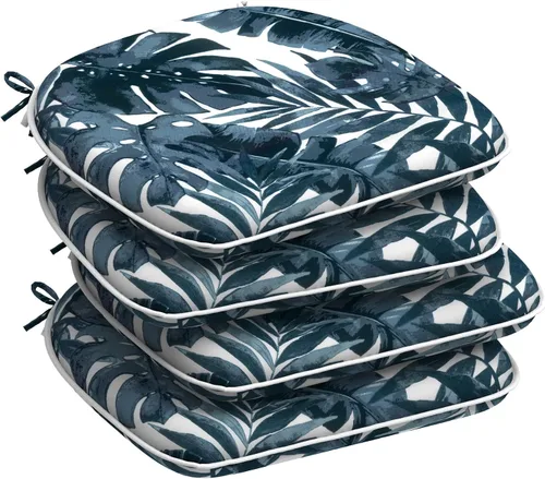 Miniatura 44 de DYTXIII Juego de 2 cojines para sillas de exterior con lazos, almohadillas repelentes al agua para sillas de patio de 17 x 16 pulgadas para muebles