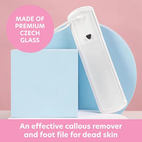 Miniatura 3 de Bona Fide Beauty Lima de Pies de Cristal Checo con Funda Protectora, Raspador de Pies de Doble Cara de Alta Calidad, Raspador de Pies con Cordón
