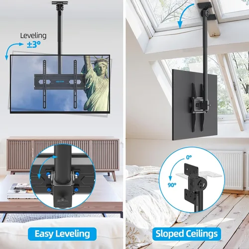 Miniatura 3 de USX STAR Soporte de techo para TV para televisores de 26-65 pulgadas, soporte de techo para TV con movimiento completo giratorio 360°, altura