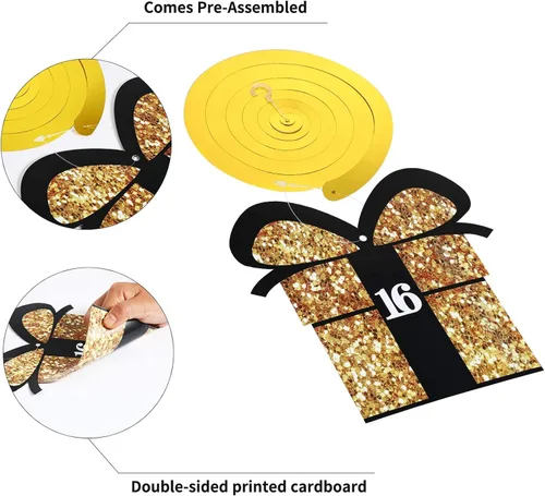 Miniatura 3 de Frienda 30 piezas de decoraciones de fiesta de cumpleaños número 16, tarjetas decorativas para fiestas de cumpleaños y remolinos colgantes