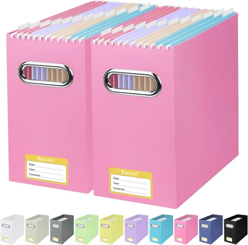 Miniatura 29 de BALEINE Caja organizadora de archivos, organizador de carpetas de archivos de cartón con asa para tamaño carta, caja de archivos colgante plegable