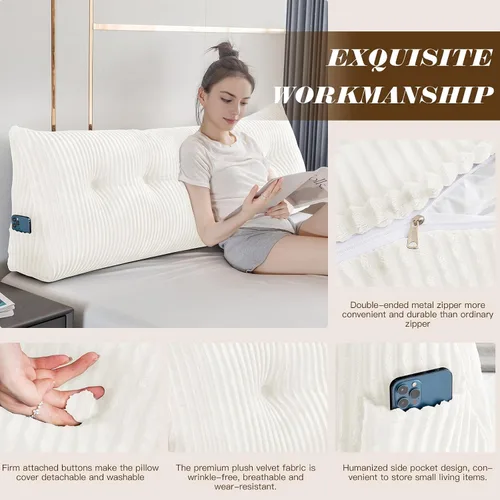 Miniatura 7 de Almohada Triangular Grande para Cabecera en Forma de Cuña para Descanso en Cama y Lectura; Almohada para el Respaldo con Soporte y Posicionamiento