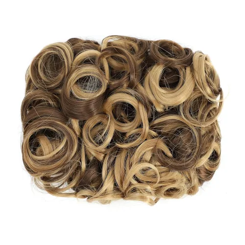 Miniatura 2 de SWACC Extensión de Moño de Cabello Rizado Corto y Desordenado, Peinetas de Fácil Estiramiento, Extensión de Cola de Caballo con Clip, Coletero