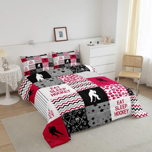 Miniatura 2 de Erosebridal Edredón de plumón de hockey sobre hielo, juego de edredón de jugador de hockey para adolescentes, niños y hombres, juego de ropa de cama