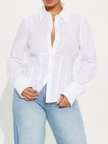 Miniatura 2 de Camisa de manga larga con botones para mujer, blusa de cintura ceñida, casual y para la oficina