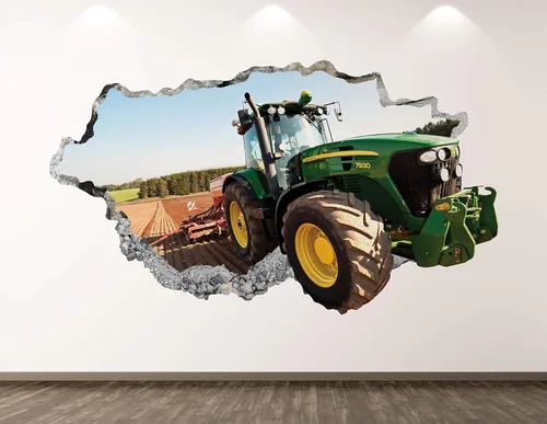 Calcomanía de pared de tractor verde, decoración 3D de camión destrozado, póster para habitación de niños, regalo personalizado BL189 (22 pulgadas
