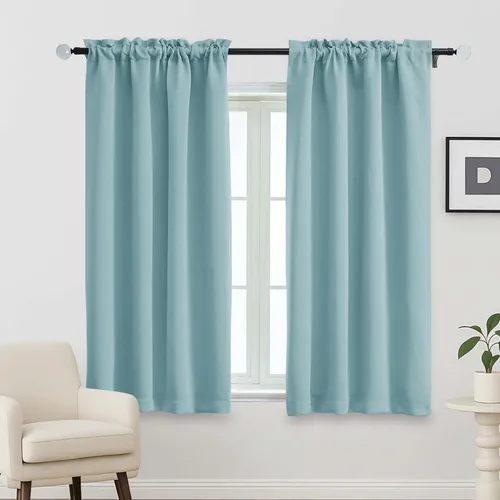 Miniatura 25 de OVZME Cortinas opacas turquesa para tratamiento de ventanas pequeñas, cortinas cortas con bloqueo de luz para ventana de cocina sobre el fregadero