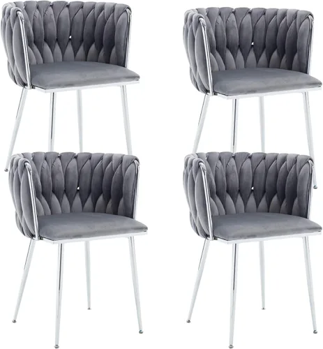 Miniatura 10 de Juego de 2 sillas de comedor de terciopelo, sillas tapizadas tejidas para sala de estar, sillas modernas de cocina y comedor, sillas decorativas