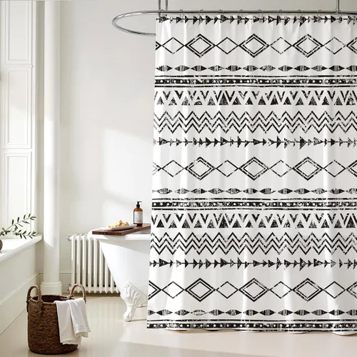 Juego de cortinas de ducha artísticas: cortina de ducha azteca vintage, tela impermeable geométrica tribal nativa del suroeste, decoración de baño