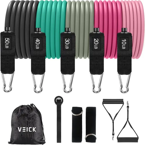 VEICK Bandas de resistencia, bandas de ejercicio, bandas de entrenamiento, bandas de resistencia para entrenar con asas para hombres y mujeres,