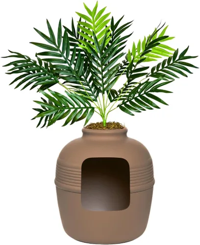 Miniatura 28 de Good Pet Stuff Caja de arena oculta para gatos con planta artificial, maceta redonda decorativa, filtro de carbón con ventilación para control