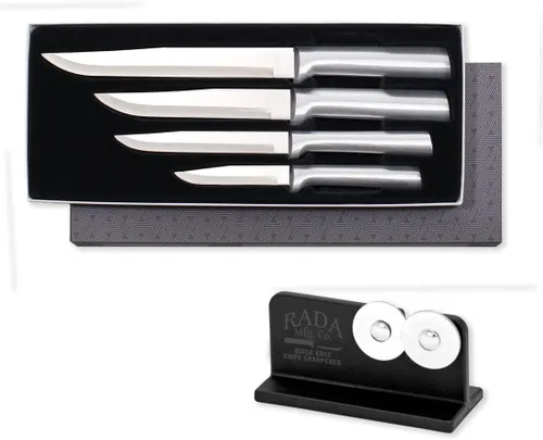 Miniatura 7 de Rada Juego de regalo de registro de boda de cubiertos (G204), juego de cuchillos de 4 piezas con afilador de borde rápido (R119), mango negro