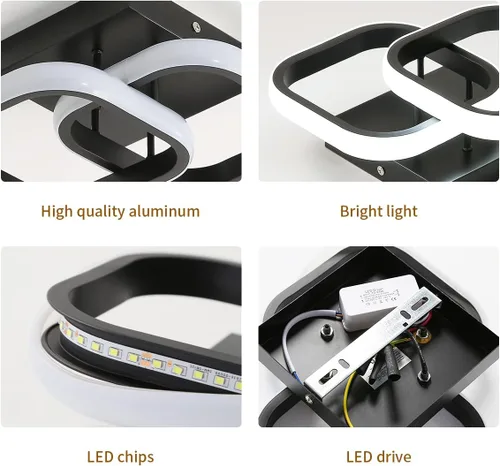 Miniatura 7 de Lámpara de techo LED moderna, 9 pulgadas, cuadrada, 6500 K, blanco frío, negro, mini lámpara de techo para pasillo, dormitorio, cocina, balcón
