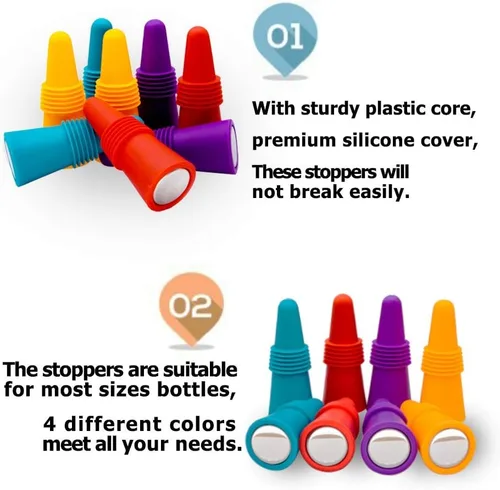 Miniatura 6 de 10 tapones de vino, reutilizable de silicona, sellador de botellas de bebidas con agarre superior para corcho para mantener el vino fresco, rojo
