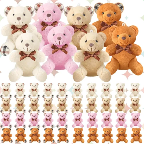 Junkin 48 piezas de mini oso de peluche a granel de 4 pulgadas, pequeño oso suave para bricolaje, llavero de fiesta, regalo de decoración de boda