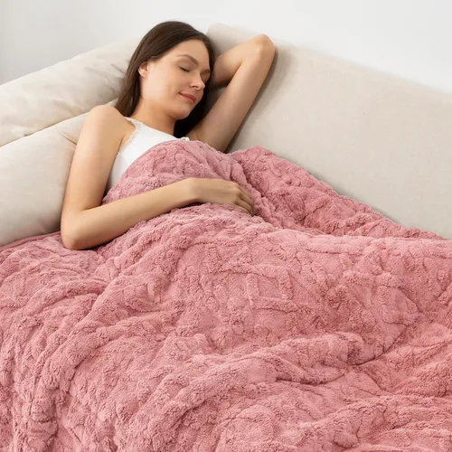 Miniatura 11 de Wemore Manta con peso de forro polar Sherpa para adulto, 10 libras de doble cara, acogedora y esponjosa, manta ultra mullida con parte superior