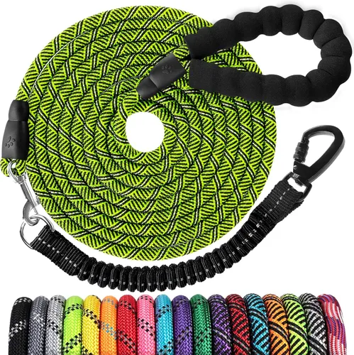 Miniatura 17 de Correa de perro de cuerda de 3 pies: correa resistente con gancho giratorio bloqueable, hilos reflectantes, bungee y asa acolchada - Correa