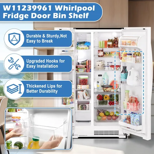 Miniatura 8 de Paquete de 2 [MEJORADO] W11239961 Reemplazo de estante para puerta de refrigerador Compatible con estante de puerta de refrigerador Whirlpool