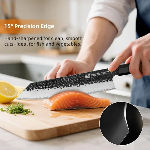Miniatura 6 de FINDKING Cuchillo japonés Kiritsuke, cuchillo de chef Gyuto de 9 pulgadas, cuchillo de cocina con hoja de acero de alto carbono, mango octogonal