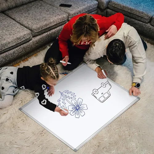 Miniatura 2 de H-Qprobd Pizarra de borrado en seco para presentación de aluminio para pared, pizarra blanca magnética con bandeja larga para bolígrafos, pizarra
